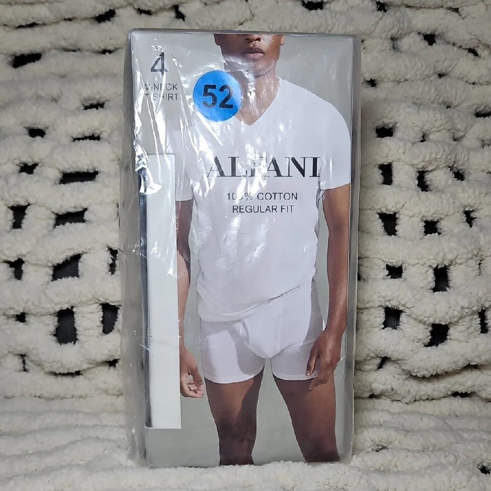 Alfani Men's Classic White 100% Cotton Regular Fit Undershirts V-neck T-shirts
